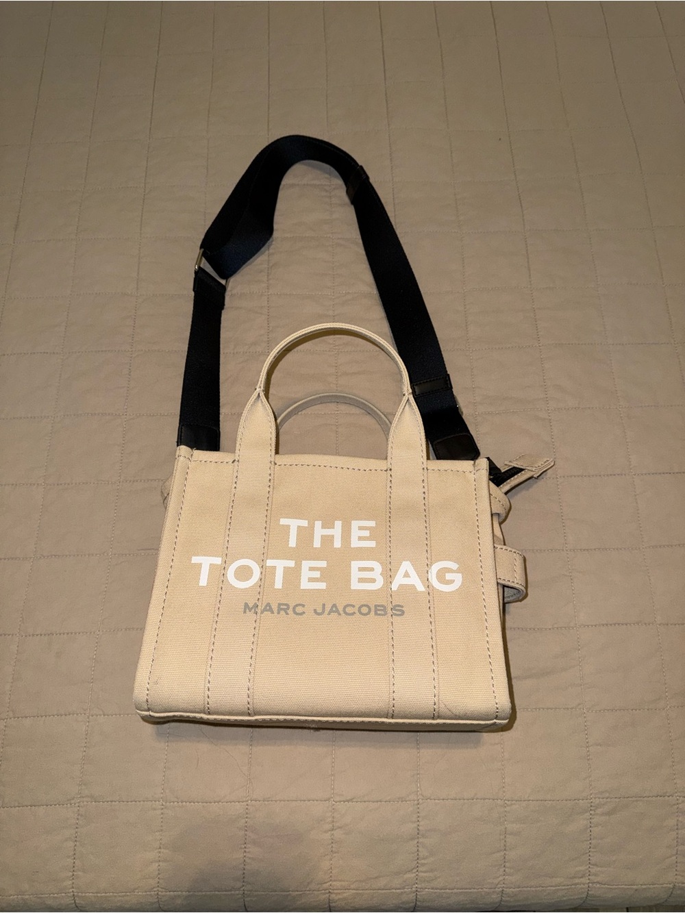Marc Jacobs Beige Canvas Small Tote with Black Strap